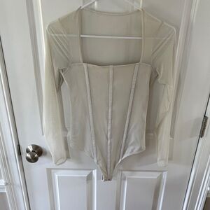 Abercrombie & Fitch Cream Sheer Long Sleeve Bodysuit